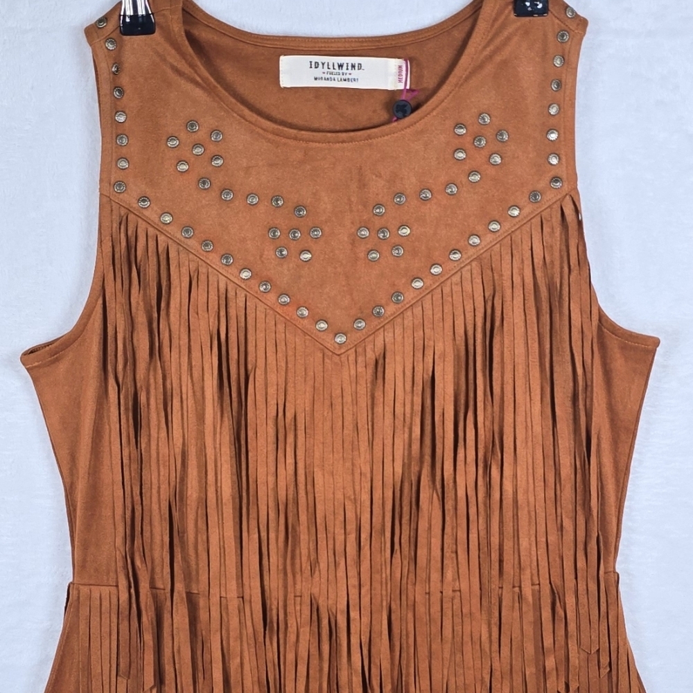 Idyllwind Garland Hippie Studded Fringe Faux Suede Sleeveless Mini Dress Sz.M - Picture 4 of 16